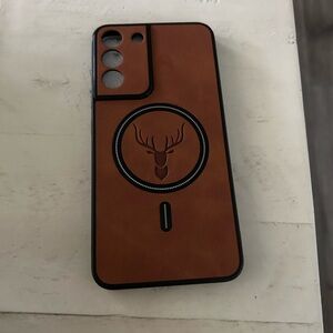 Brown Deer Design Phone Case, Faux Leather Deer Engraved MagSafe Samsung Case